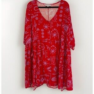 Proud Poppy Dress Size 24 Red Pink Button Down Plus Size Linen Blend